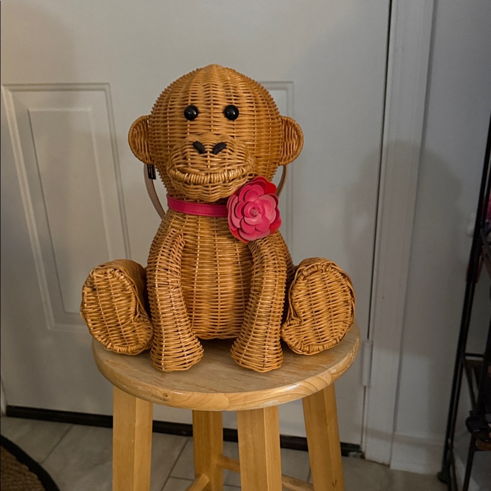 Kate Spade Rosie red wicker monkey handbag